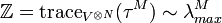 \mathbb{Z}= \operatorname{trace}_{V^{\otimes N}}(\tau^M)
\sim \lambda_{max}^M