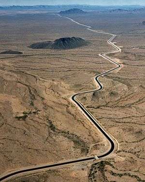 Central Arizona project canal zigzagging across the Arizona desert