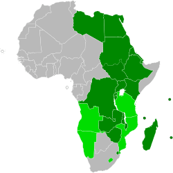  Map of Africa indicating COMESA membership.&nbsp;&nbsp;&nbsp;&nbsp; Current members&nbsp;&nbsp;&nbsp;&nbsp; Former members
