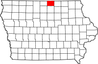 Map of Iowa highlighting Worth County