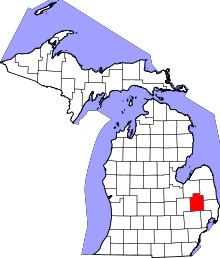 State map highlighting Lapeer County