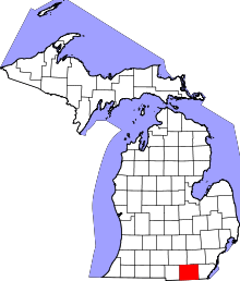 State map highlighting Lenawee County