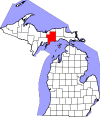 State map highlighting Schoolcraft County