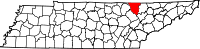 Map of Tennessee highlighting Scott County