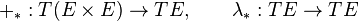 +_*:T(E\times E)\to TE, \qquad \lambda_*:TE\to TE